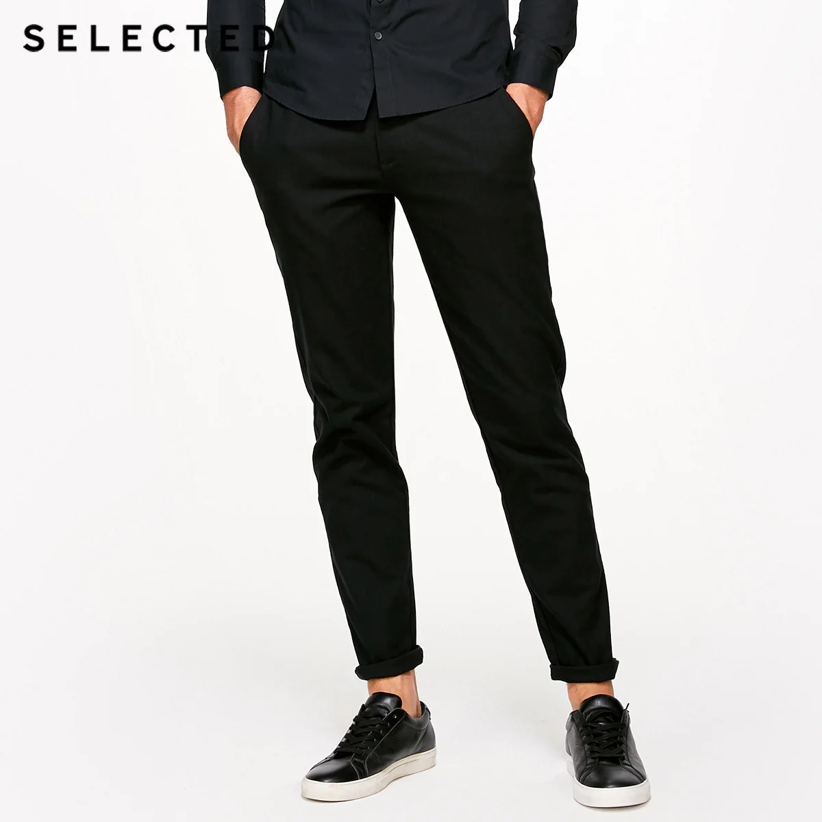 Отборные зимние мужские хлопковые культивирование черные модные повседневные брюки S | 417414510