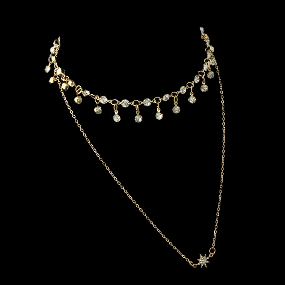 Boho Chic золото Цвет цепь с горный хрусталь Star Талисманы кулон Цепочки и ожерелья