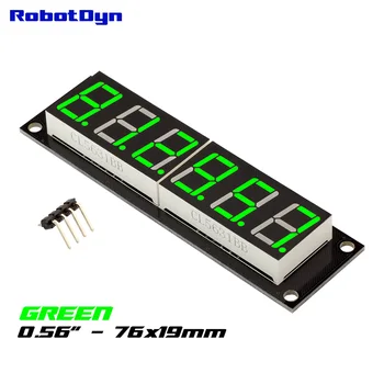 

6-Digit LED 0.56" Display Tube (decimal), 7-segments GREEN, TM1637, disp. size 76x19mm