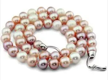 

gorgeous 9 -10 mm round multicolor pearl necklace 18" 36"