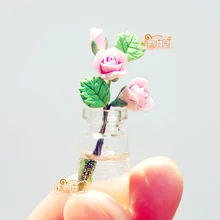 1:12 Кукольный Миниатюрный игрушка глины цветок куча розовый Стекло ваза