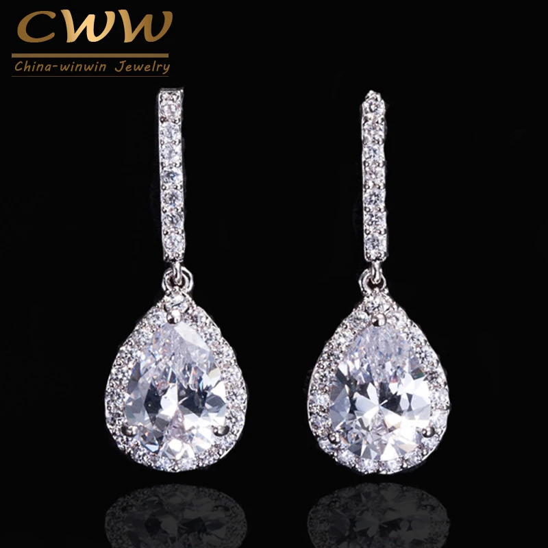 

CWWZircons Brand Jewelry 2019 New Arrival Trendy Swiss CZ Stone Water Drop Female Earrings Made with Cubic Zirconia CZ217