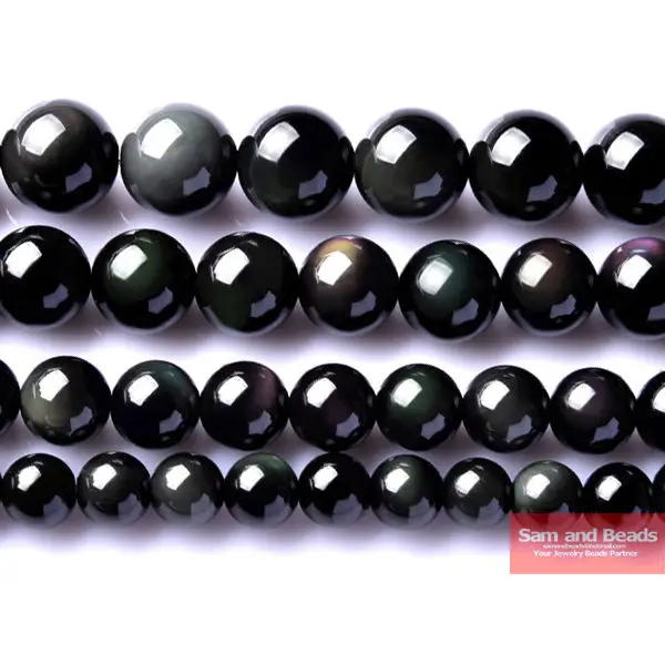 

Free Shipping Natural Stone Black Obsidian Round Loose Beads 16" Strand 4 6 8 10 12 14MM Pick Size For Jewelry Making BOB01