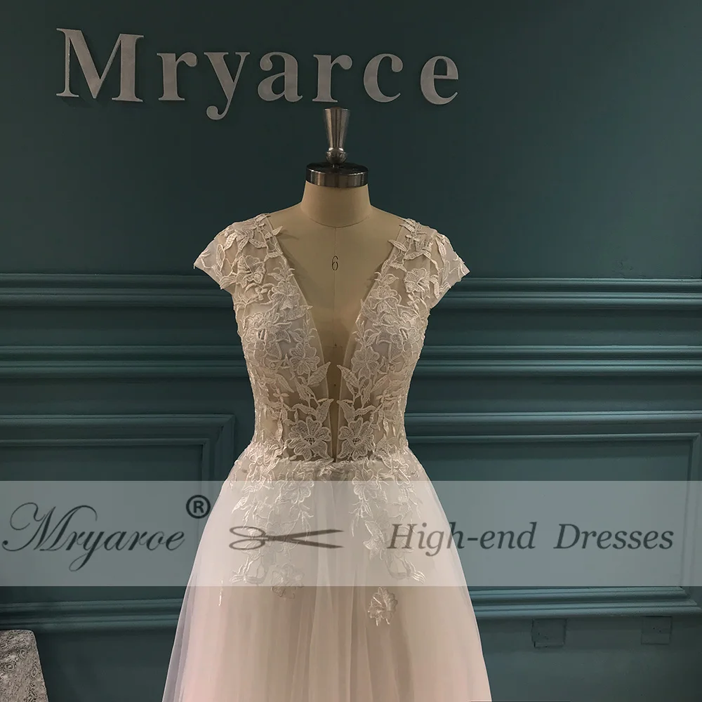 Mryarce сексуальное свадебное платье из тюля с v-образным вырезом и кружевной аппликацией, А-линия, открытые ноги, открытая спина, свадебные платья