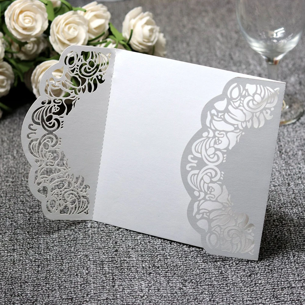  10pcs European Lace Invitations Card Cover White Laser Hollow Greeting Invitations CardWedding Part - 33032661921