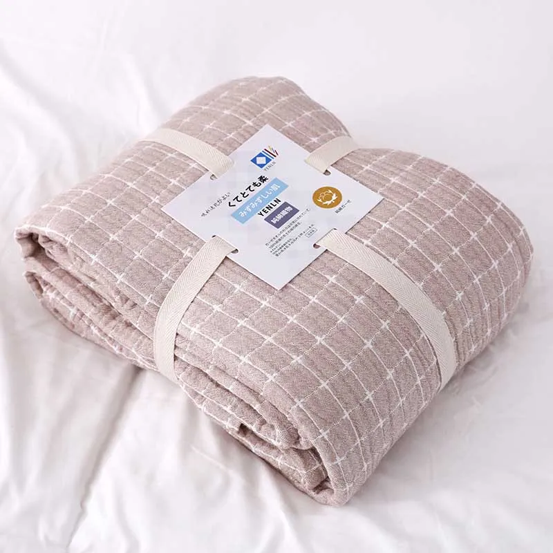 

Grid Summer Throw Thread Blanket for Bed Sofa Travel Cotton Gauze Bedding Coverlet Bedspread Koc Lightweight Breathable