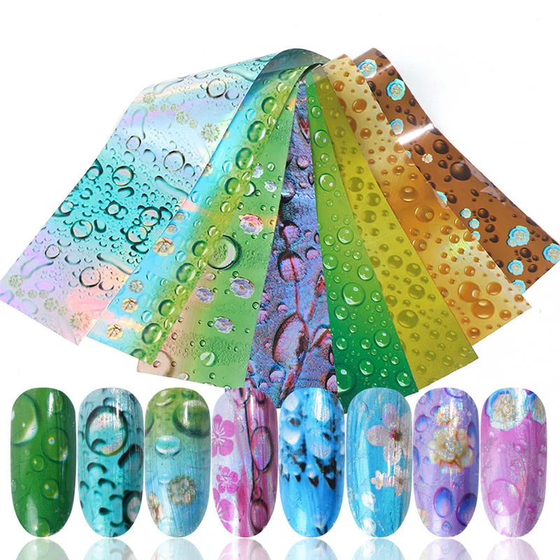 Nail Foils Holographic Colorful Waterdrop Patterns Water Transfer Sticker paper Holographic Nail Art Decals Decoration