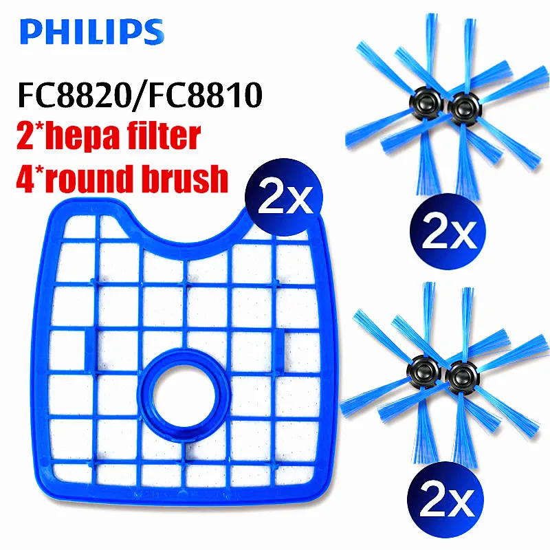 

6pcs Vacuum Cleaner2 filter screen+4round brush for Philips Robot FC8820 FC8810 FC8066 Sweeping robot accessories