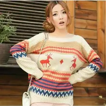 Рождественский длинный свитер, Женский Асимметричный вязаный пуловер с оленем, СВОБОДНЫЙ Модный корейский трикотажный пуловер, женский зимний топ