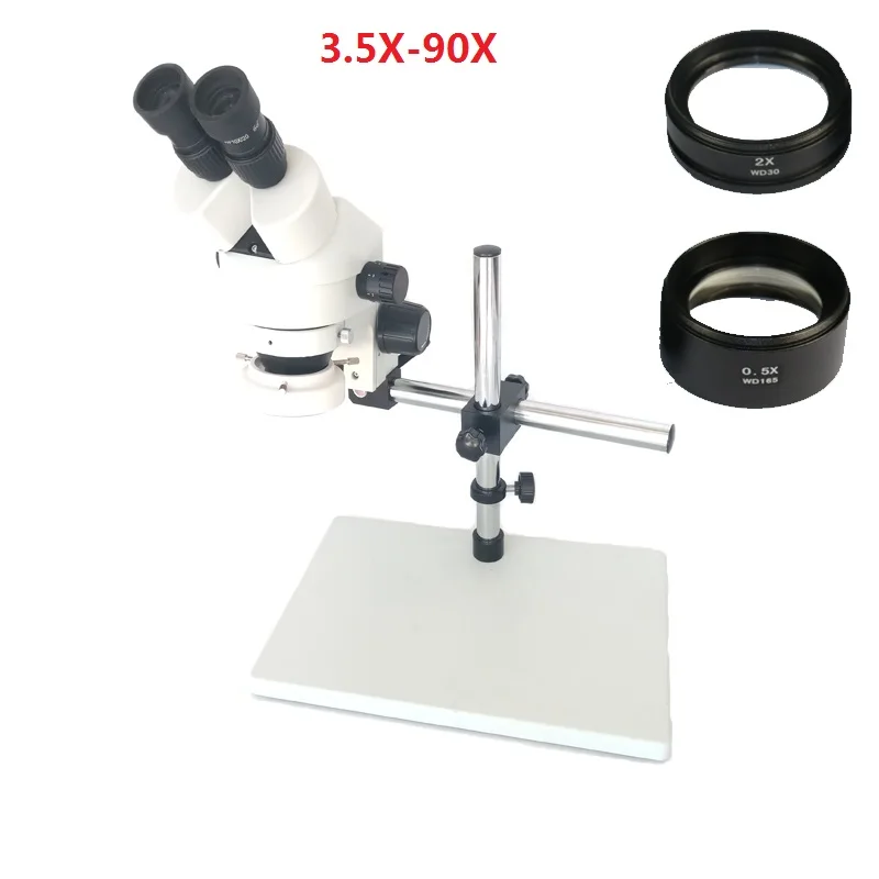 

360 Arm support Binocular stereo microscope Industrial microscope 3.5X-90X Continuous zoom Magnification 56 Led ring light lamp