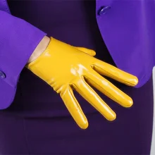Короткие перчатки из лакированной кожи 16 см ультра короткие кожаные зеркальные Яркие Кожаные Модные ярко-желтые яркие перчатки QPJH02