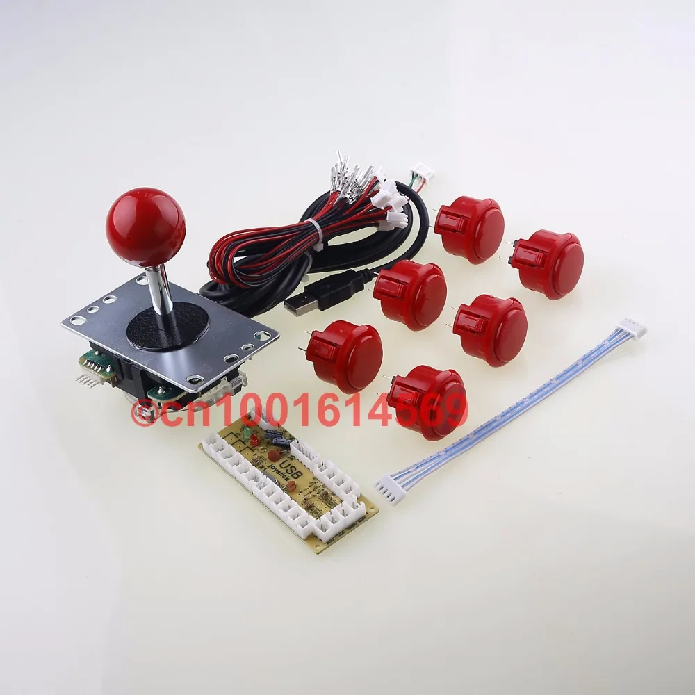 

New Genuine Sanwa DIY Kits Bundle USB PC Encoder + SANWA JLF-TP-8YT Joystick + 6 x Sanwa Buttons For Arcade Games MAME - Red