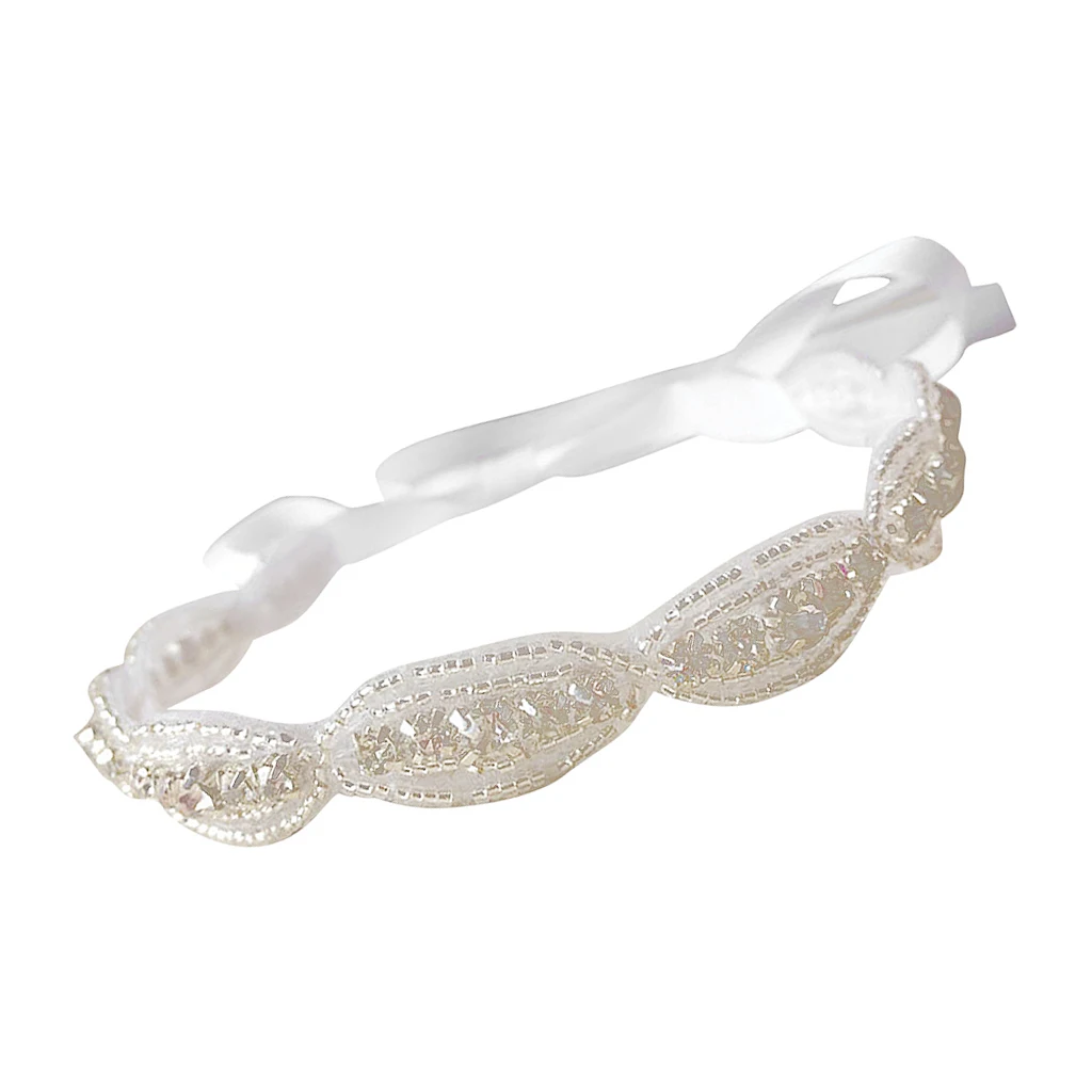 Baby Girls Kids Ribbon Tie Hair Band Children Rhinestone Headband Headwear for Wedding Party Stage Show Fashion Acce