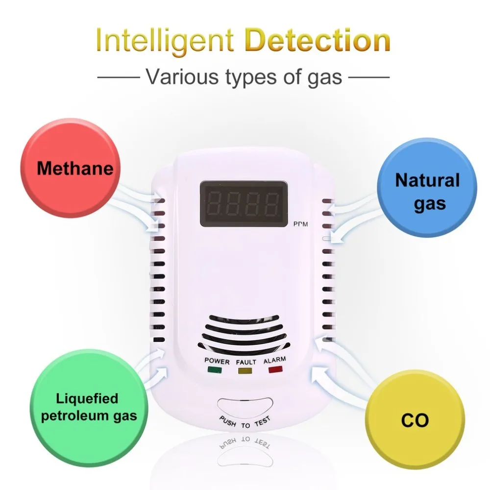 

Combustible Gas Detector Sensor LPG Natural Gas Analyzer Leak Determine Tester Sound-light Alarm Security Alarm System EU Plug