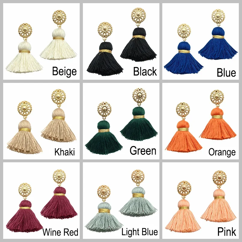 MANILAI Bohemian Tassels Earrings For Women Gold Color Metal Simple Tassel Dangle Earrings Ethnic Jewelry Handmade 10 Colors