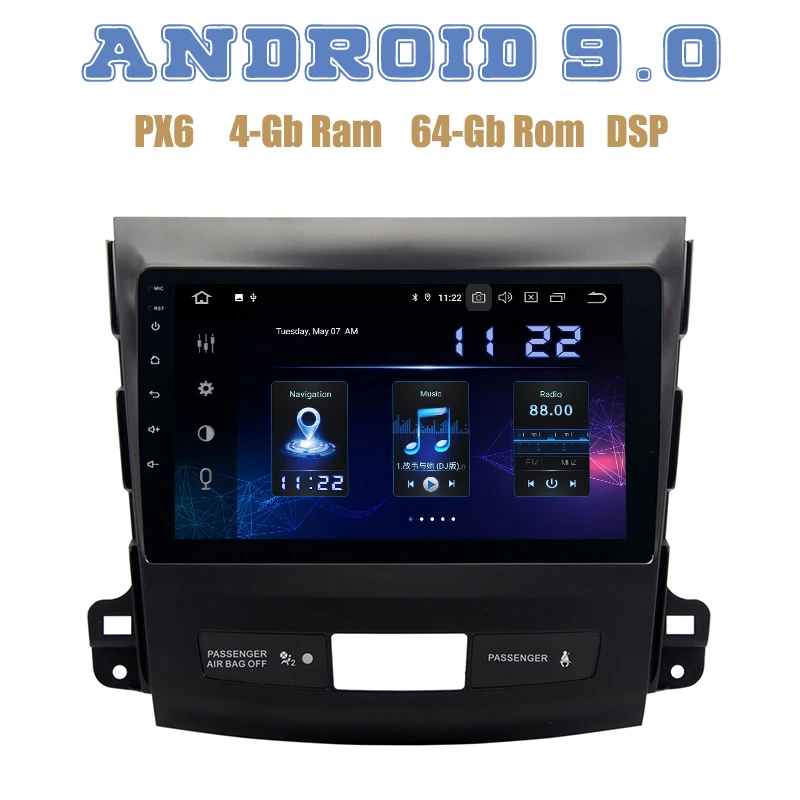 Автомагнитола 9 &quotс IPS-экраном для Mitsubishi outlander 2007-2012 PX6 Android 0 GPS радио плеер с DSP 4 + 64