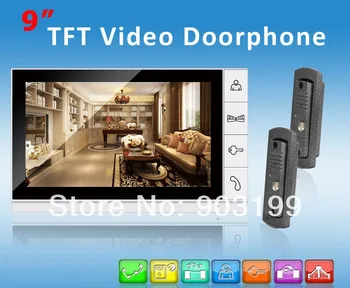 

Luxury 9 Inch Color LCD Monitor Video Door Phone / Doorbell Intercom System IR Camera 700TVLine,Waterproof cover 2 TO 1