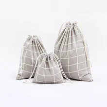 1pcs Men Grey Plaids Pattern Drawstring Cotton Linen Travel Shaver Sunglass Storage Bag Underwear Organizer Coins Bags 49083