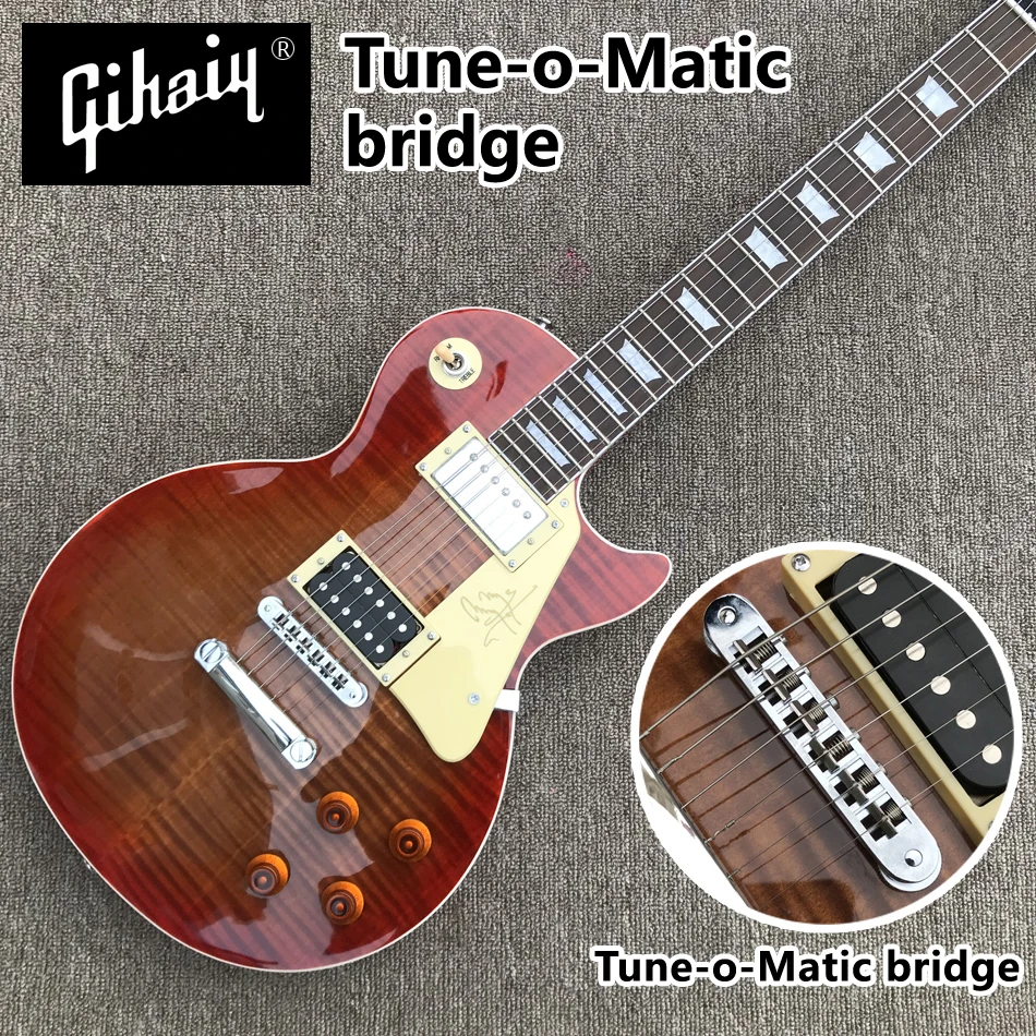

High quality hand-made electric guitar, red tobacco burst maple top electric guitar with Tune-o-Matic bridge, free shipping