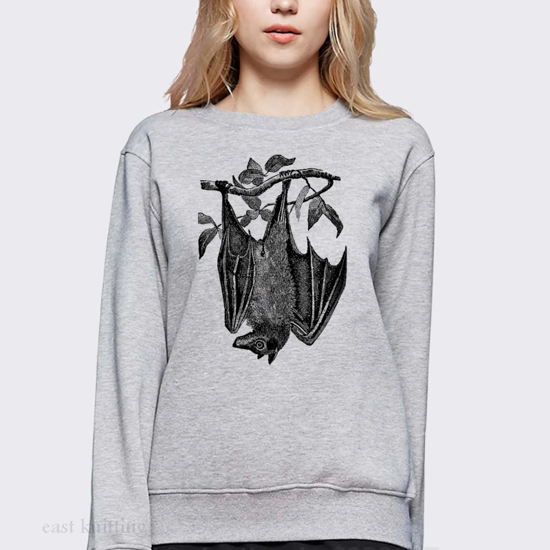  WS0150 Fashion Women Slouchy Hoodie Flying Fox Bat Printed Sweatshirt