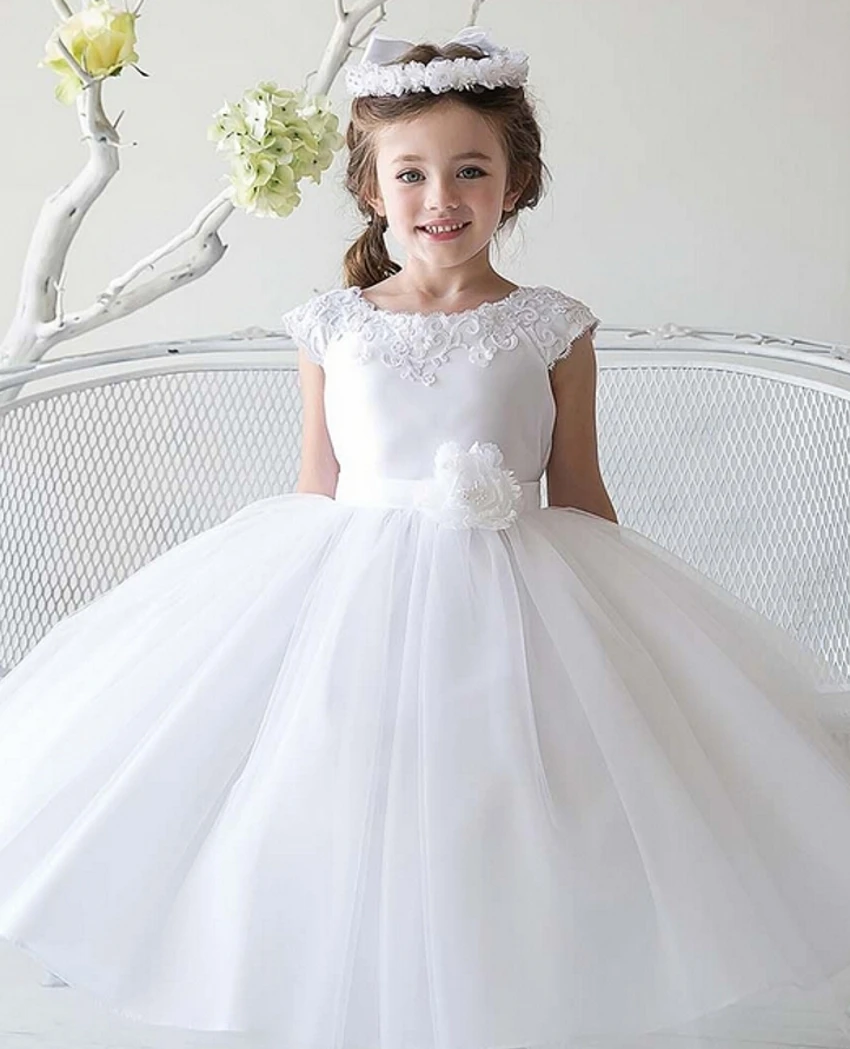 Les Pas Tulle Flowergirl Blanche Fille Fleur Pour Robes Cher Simple trhQds