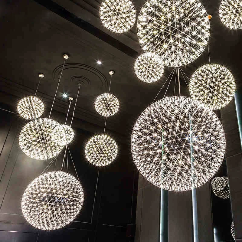 

Nordic creative clothing store fireworks restaurant starry lamps living room hotel villa stairs sparkle ball chandelier