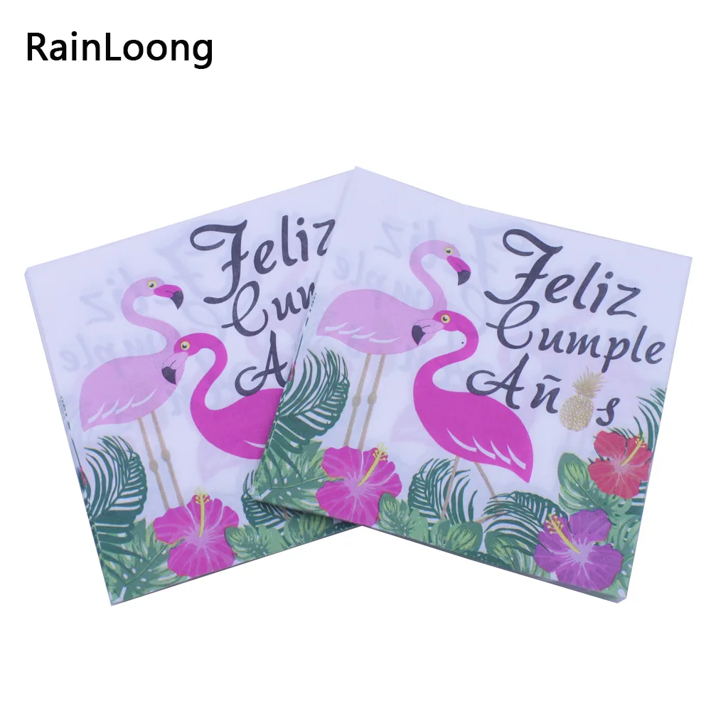 

[RainLoong] Printed Flamingo Paper Napkins Cartoon Feliz For Party Decoration Tissue Decoupage Servilleta 33*33cm 20pcs/pack/lot