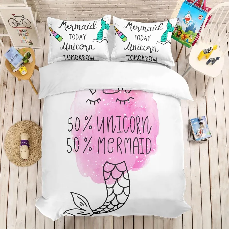 

3D Cartoon Printing Mermaid Bedding Set Duvet Cover Pillowcases 3Pcs Bed Sets Covers Bedclothes Full Twin Queen King Size