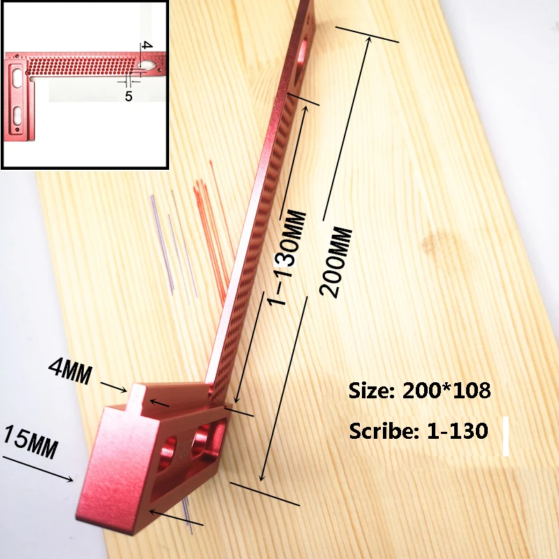 Прецизионный деревообрабатывающий прибор для маркировки алюминиевых отверстий, деревообрабатывающие столярные маркировочные устройства, T-200 L квадратная линейка