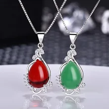 Natural Chalcedony Gem Pendant Necklace for Women Fashion Jewelry Drop Red Carnelian Necklace Green Pendant Wholesale retro gem inlaid round pendant necklace for women