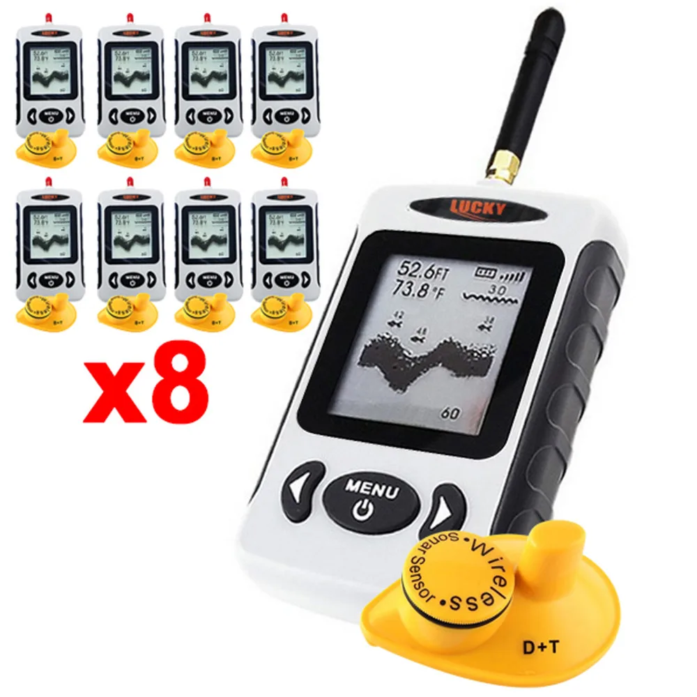 

8 x pieces LUCKY FFW-718 Digital Wireless Dot Matrix Fish Finder Sonar Radio Sea Bed Contour Live Upate 131ft / 40M Fishfinder