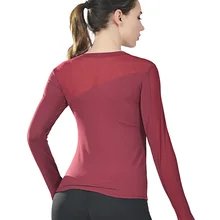 Новые Женские однотонные топы с длинными рукавами, сетка быстросохнущая эластичная футболка для спортзала Йога BF88