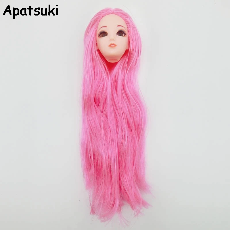 

1/6 Doll Head with Pink Straight Long Hair DIY Accessories Heads For 11.5" Doll Head For BJD Doll House Doll Accessories