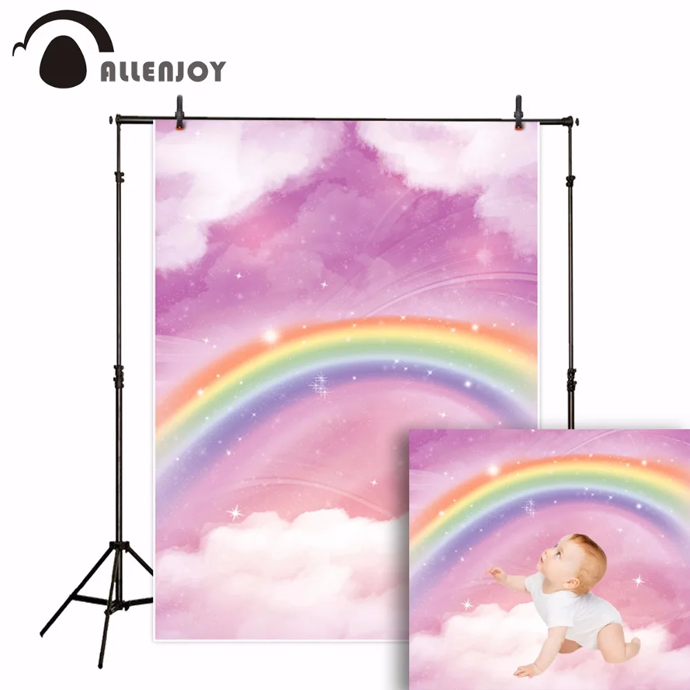 

Allenjoy photo background rainbow backdrops Pink sky clouds girl baby shower photography camera photographic original photocall