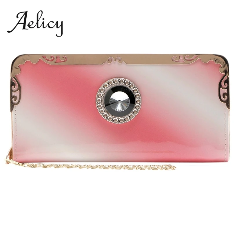 

Aelicy Bright Handbag Women Storage Wallet Long Leather Small Clutch Bag With Wrist Strap multi-function Coin Purse For Phone