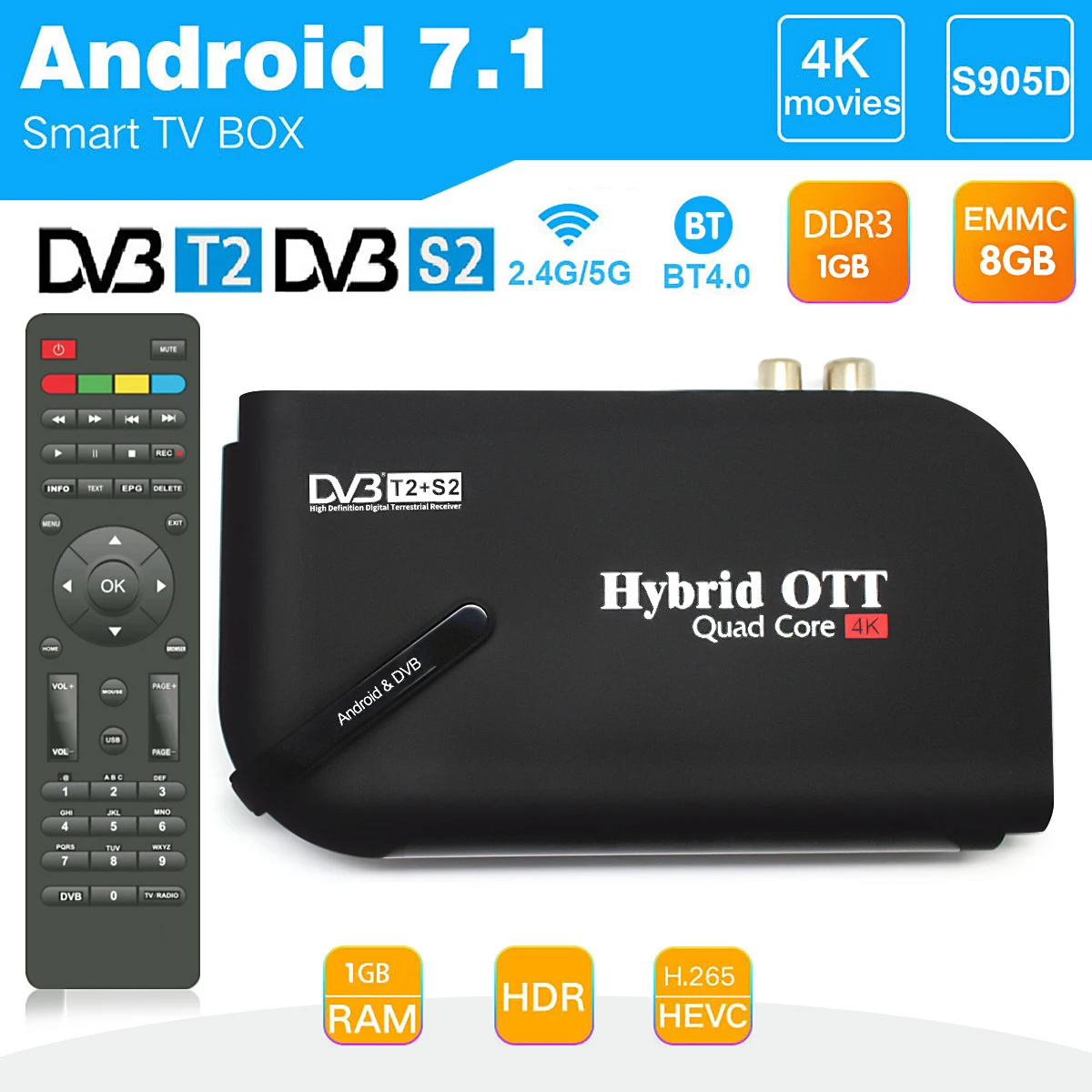 

Smart tv box android 7.1 4k dvb t2 S905D T2&S2 7.1OS 1+8 Quad core 1GB 8GB WiFi Set top Box WIFI 4K Satellite Receiver