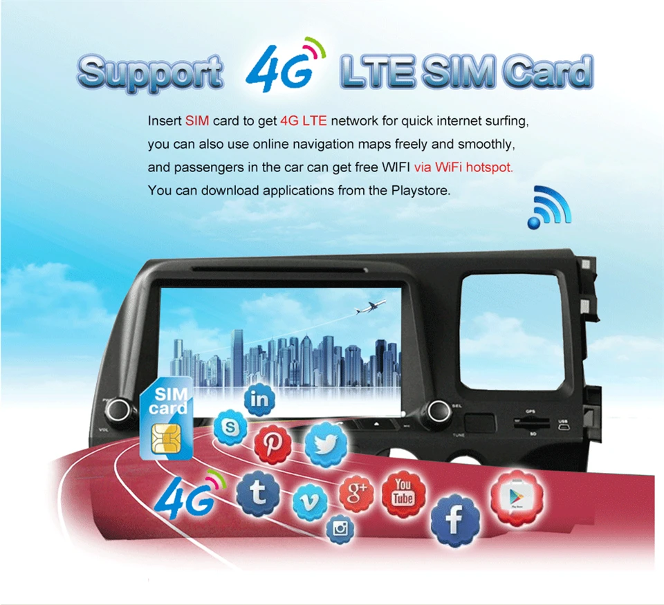 Best KiriNavi Octa core 4G LET android 7 car multimidia radio for honda civic car audio gps 2006 - 2011 dvd support 4K Video 4G 2