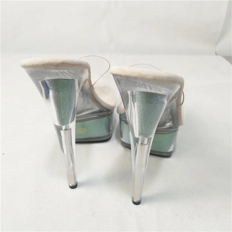 Crystal waterproof platform slippers, 15 cm high heels fashionable female beauty sticker decoration, crystal sandals