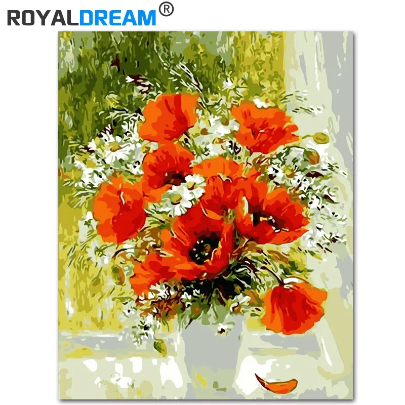 

ROYALDREAM Red Poppy DIY Painting By Numbers Acrylic Paint By Numbers HandPainted Oil Painting On Canvas For Home Decor