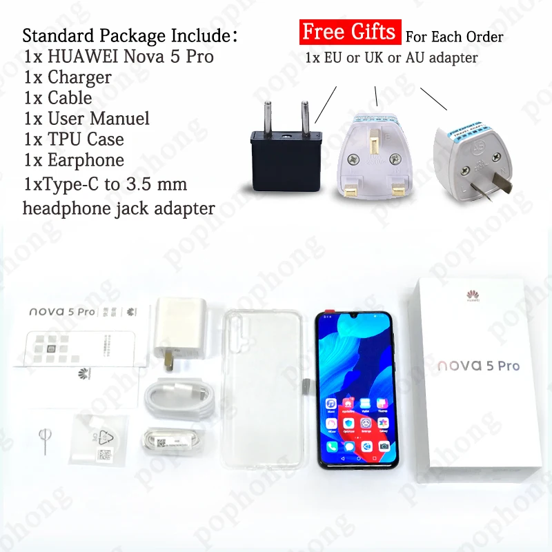 Оригинальный Huawei Nova 5 pro 8 Гб 128 мобильный телефон с восьмиядерным процессором 6 39