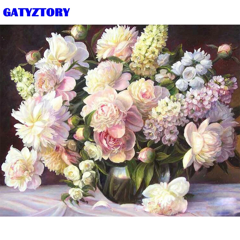 

GATYZTORY Frameless Picture White Flowers DIY Painting By Numbers Modern Home Wall Art Canvas Painting For Home 40x50cm Artwork