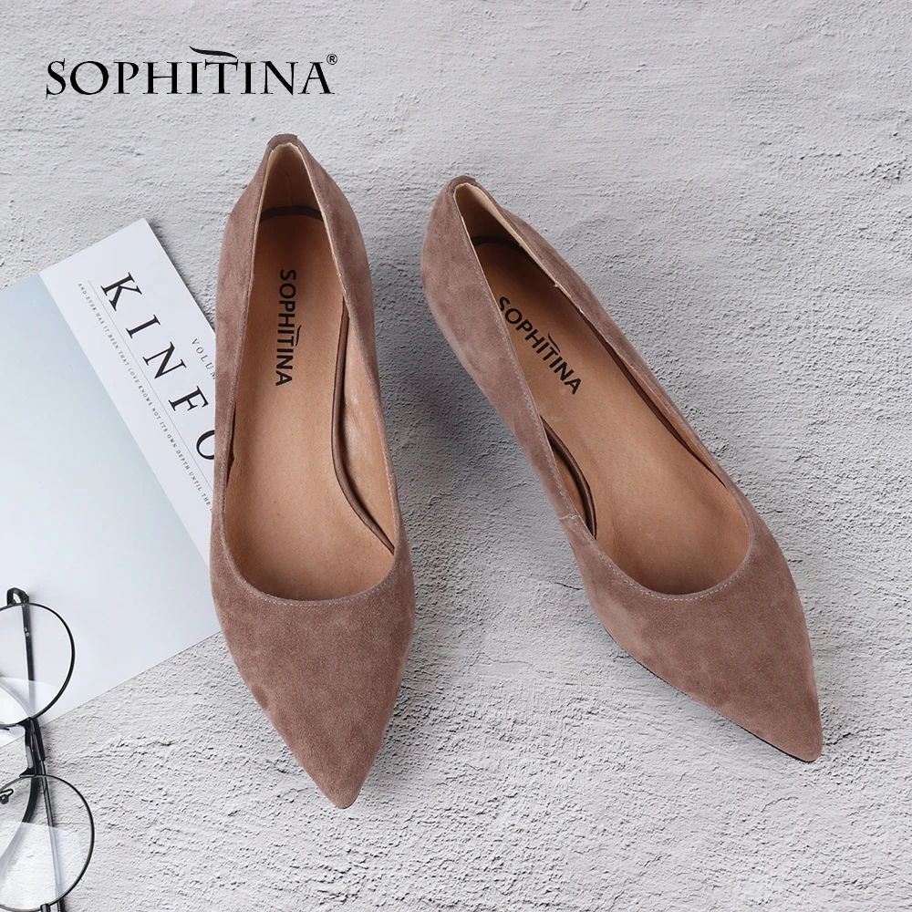 SOPHITINA Sexy Pointed Toe Women Pumps Genuine Leather 5 cm High Heel Slip-On Shoes Basic Handmade Thin Heel Ladies Pumps SC169