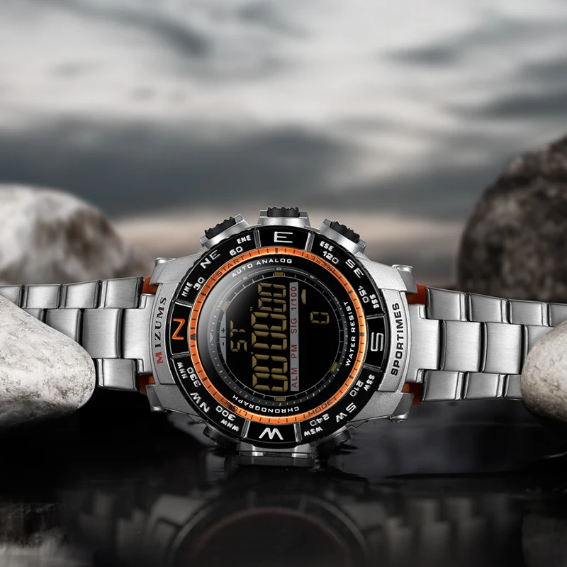 full golden steel band led digital watches for men cool big case sports watches waterproof military watch whoolesale drop shipping (9)