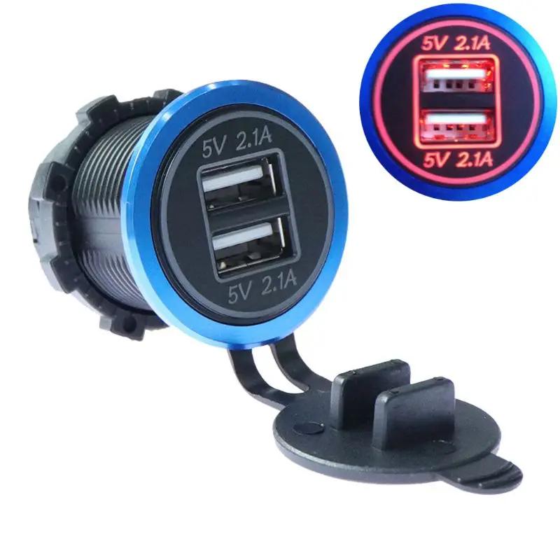  12V 24V Zu 5V 2.1A Dual USB Auto Ladegerät Power Adapter Zelt Basis für Auto Lkw Motorrad boot ATV 