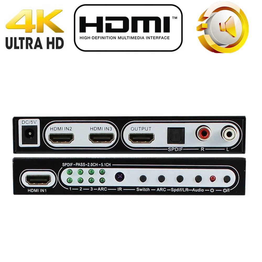 4 K x 2 K 3x1 HDMI переключатель аудио экстрактор 3 порта 1,4 HDMI переключатель сплиттер ARC EDID HDMI переключатель дистанционного 4 K Toslink SPDIF HDMI-переключатель