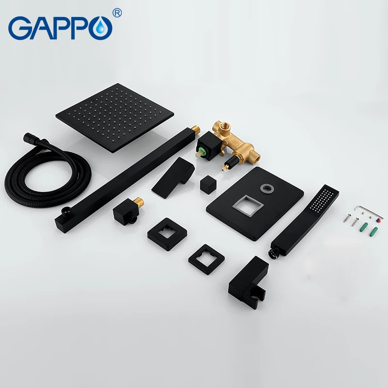 GAPPO Shower Faucets black wall mounted rainfall shower set bathtub mixer faucet bathroom concealed shower mixer taps           