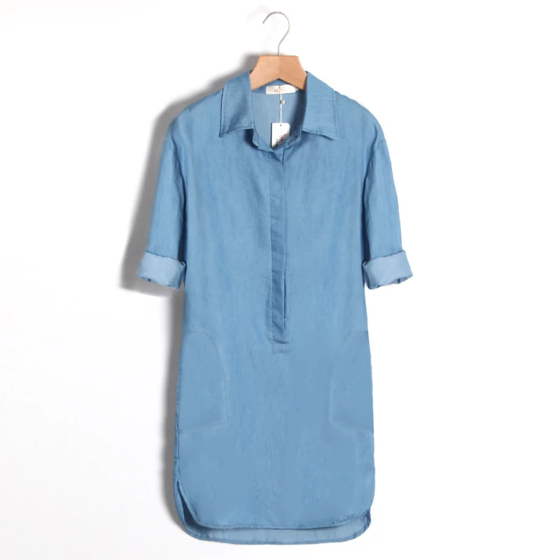 Fashion Dress Women 2017 Irregular Denim Dresses Long Sleeve Shirt Dress Casual Loose Office Jean Dresses Vestidos LJ1286C