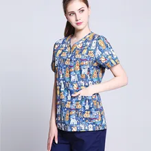 Скрабы, медицинская форма, хирургический колпачок, животный принт, Женский медицинский скраб, стоматологическая клиника, рабочий Топ, больница и домашнее животное, набор, униформа