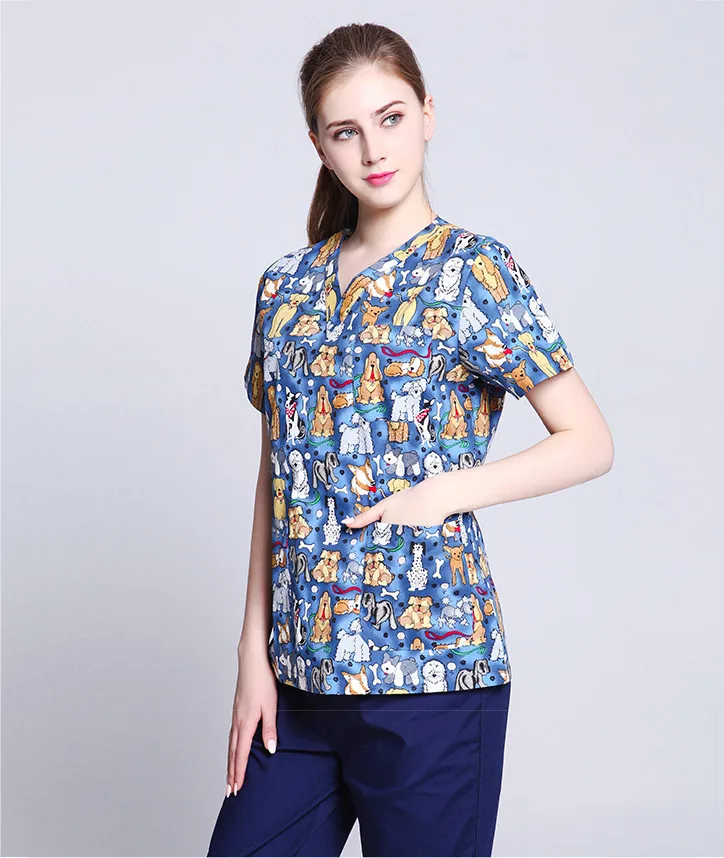 

Scrubs Medical Uniforms Surgical Cap Animal Print Women's Medical Scrub Dental Clinic Working Top Hospital And Pet Set Uniform
