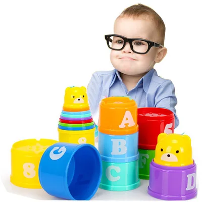 

8PCS Educational Baby Toys 6Month+ Figures Letters Foldind Stack Cup Tower Children Early Intelligence